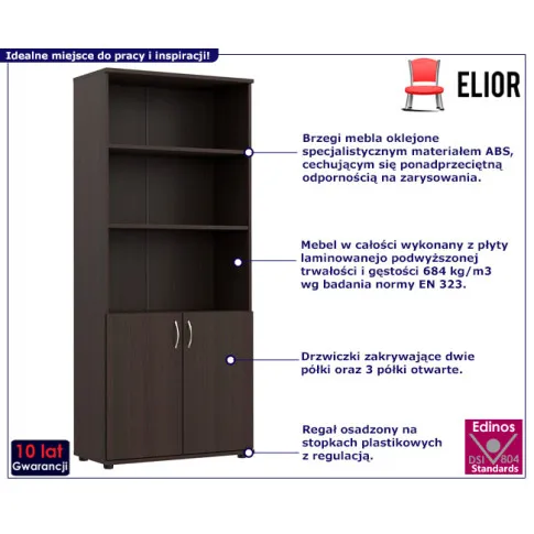 Zdjęcie zamykany regał na książki wenge Madix | Edinos.pl