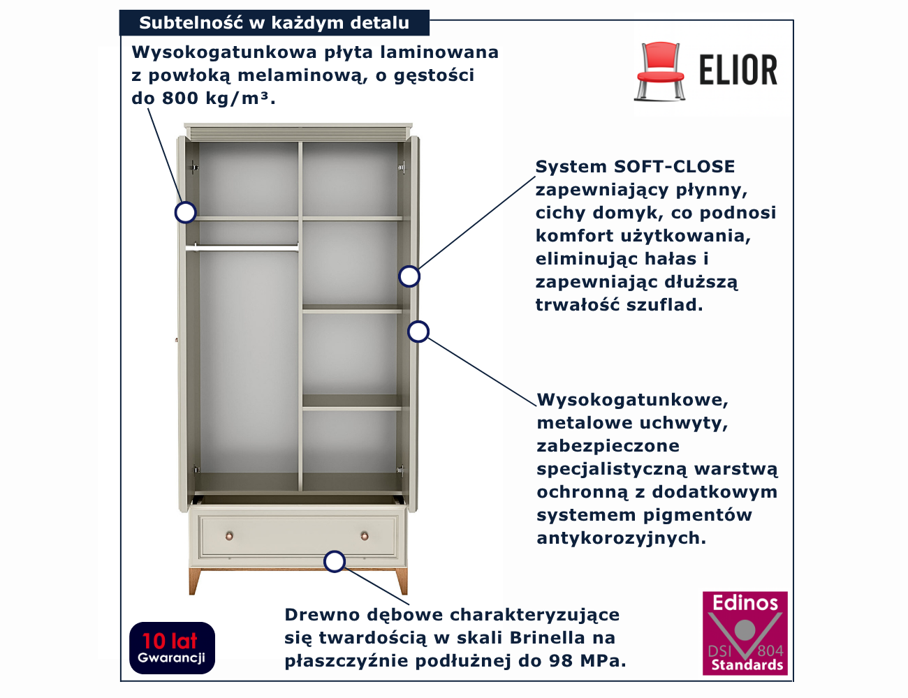 Kaszmirowa dwudrzwiowa szafa uchylna Lunvior11X