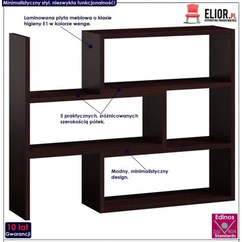 Zdjęcie niski otwarty regał na książki wenge Inglis 2X | Edinos.pl