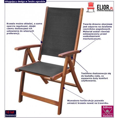 Fotografia Zestaw drewnianych krzeseł ogrodowych - Taloma z kategorii Krzesła i fotele balkonowe