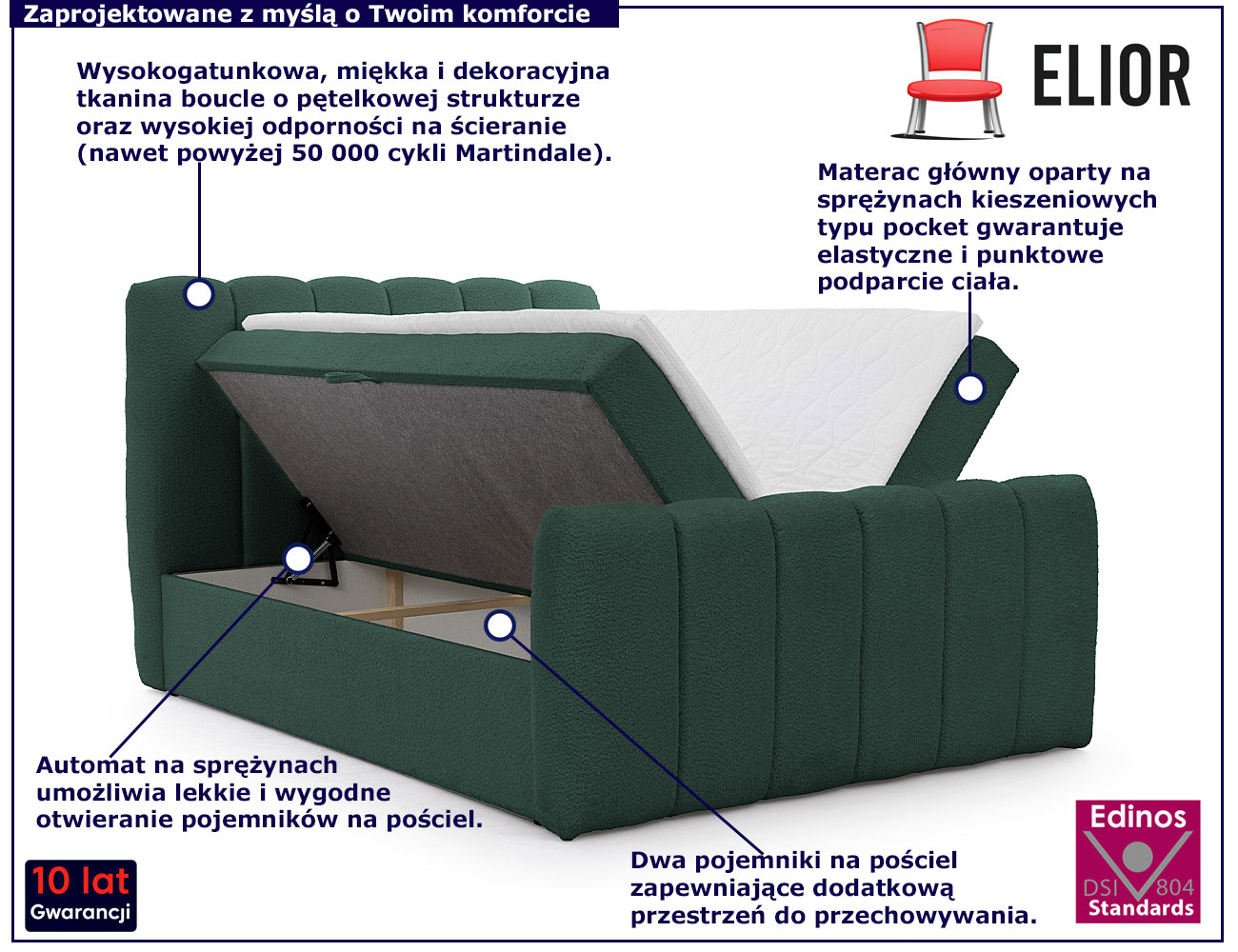 Ciemnozielone tapicerowane łóżko chmurka Cloud