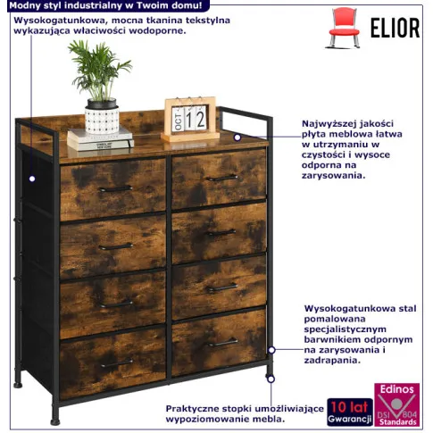Fotografia Industrialna komoda z 8 szufladami rustykalny brąz - Lea z kategorii Komody