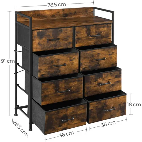 Szczegółowe zdjęcie nr 4 produktu Industrialna komoda z 8 szufladami rustykalny brąz - Lea