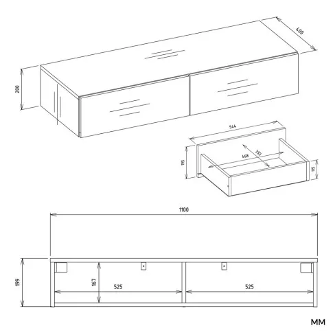 wymiary pólki podwieszanej Poxo