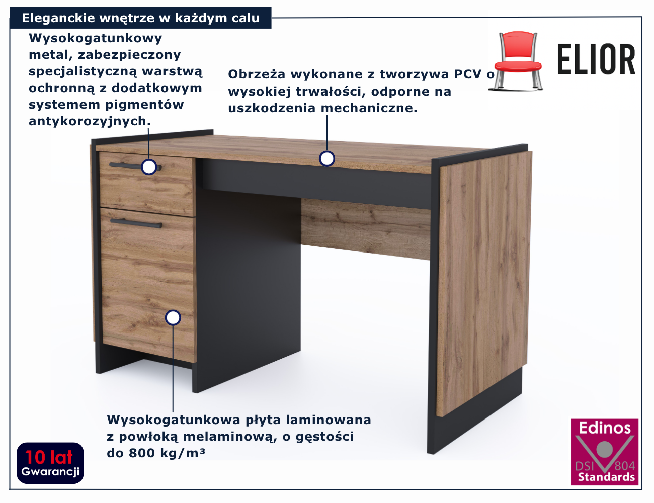 Biurko klasyczne do gabinetu z szafką i szufladą Fellia 3X