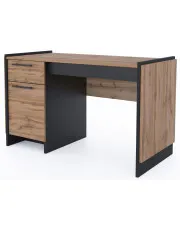 Biurko z szufladą i szafką dąb wotan + czarny - Fellia 3X w sklepie Edinos.pl