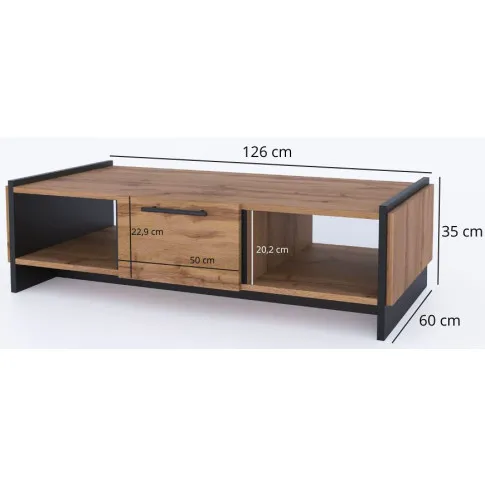 Wymiary stolika kawowego dąb wotan + czarny Fellia 5X