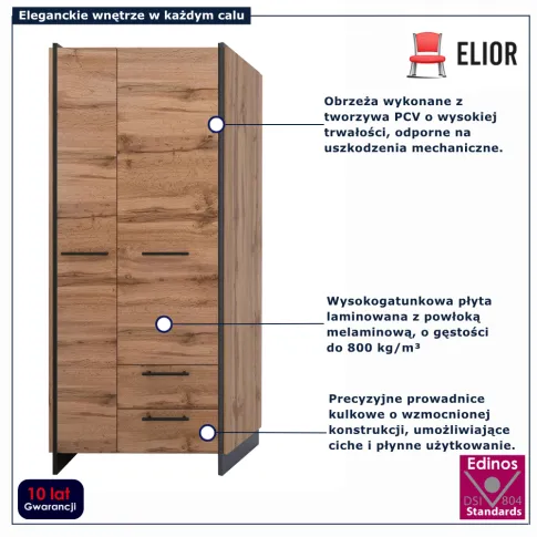 Szafa na ubrania dąb wotan + czarny Fellia 10X