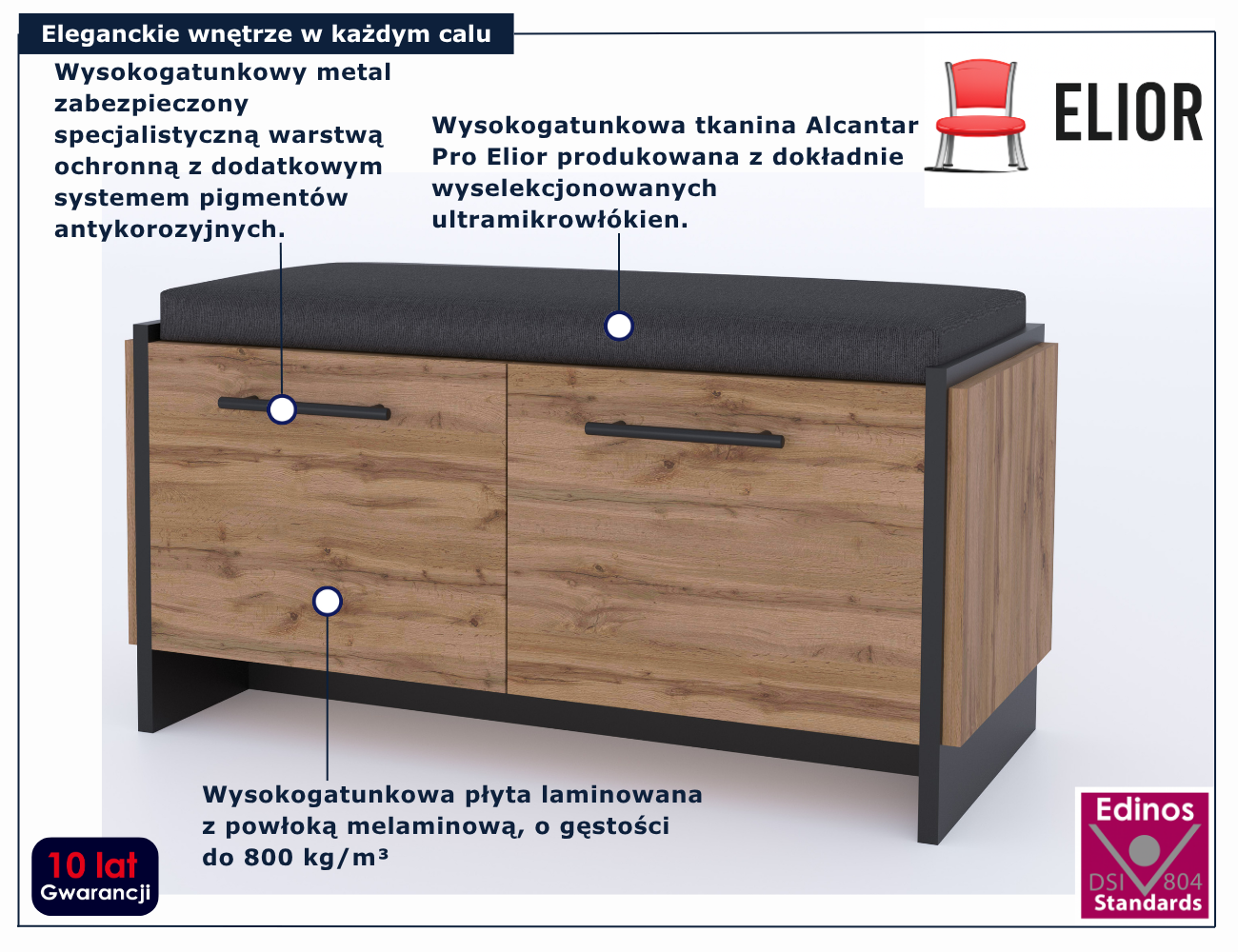 Niska szafka na buty z siedziskiem Felia 12X dąb wotan + czarny