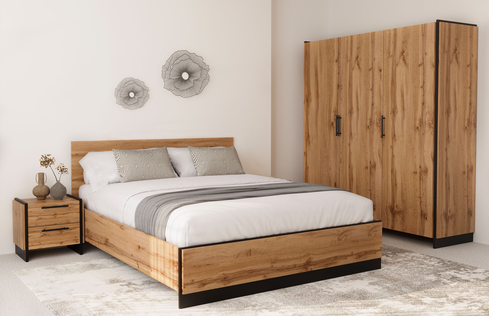 Sypialnia z wykorzystaniem kompletu 2 szafek nocnych Fellia 13X