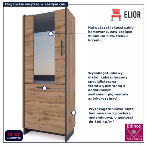 Wysoka szklana witryna do salonu dąb wotan + czarny Fellia 15X