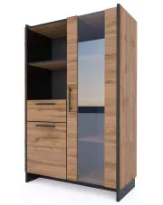 Niska witryna szklana z szufladą dąb wotan + czarny - Fellia 16X w sklepie Edinos.pl