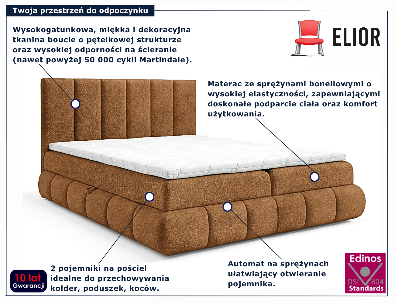 Rude tapicerowane łóżko Soressa 3X