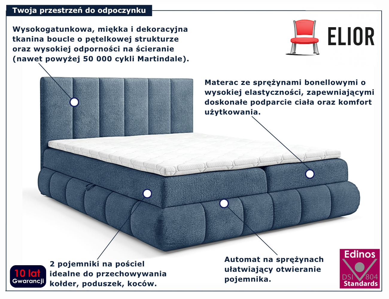 Niebieskie tapicerowane łóżko Soressa 3X