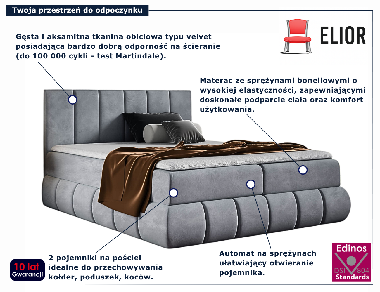 Szare tapicerowane welurem łóżko Soressa 4X