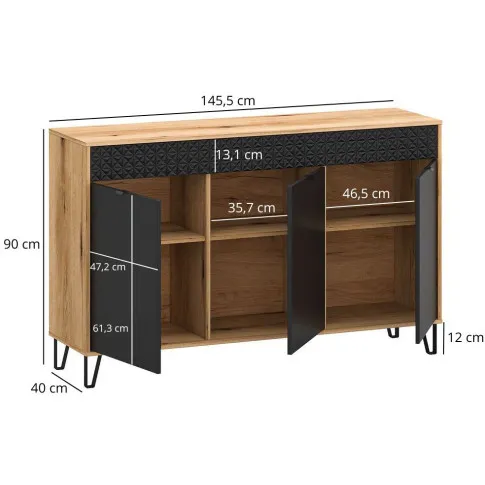 Wymiary długiej komody na metalowych nóżkach Eccio 4X