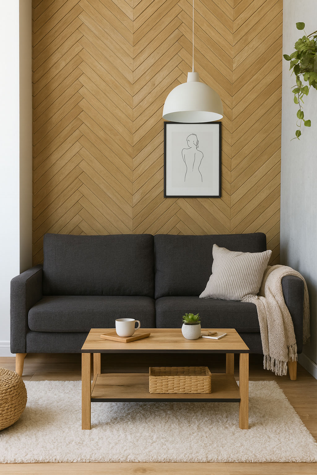 Salon z wykorzystaniem stolika kawowego Eccio 5X dąb evoke + czarny