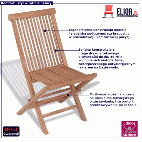 Zdjęcie składane drewniane krzesła na taras, balkon Ficaro | Edinos.pl