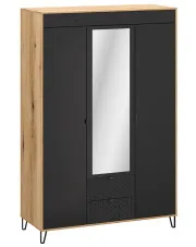 Szafa trzydrzwiowa z lustrem na nóżkach dąb evok + czarny - Eccio 9X w sklepie Edinos.pl