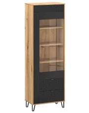 Wysoka witryna szklana na nóżkach dąb evok + czarny - Eccio 12X w sklepie Edinos.pl