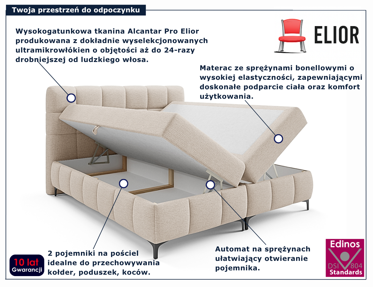 Beżowe tapicerowane łóżko kontynentalne Ravesso