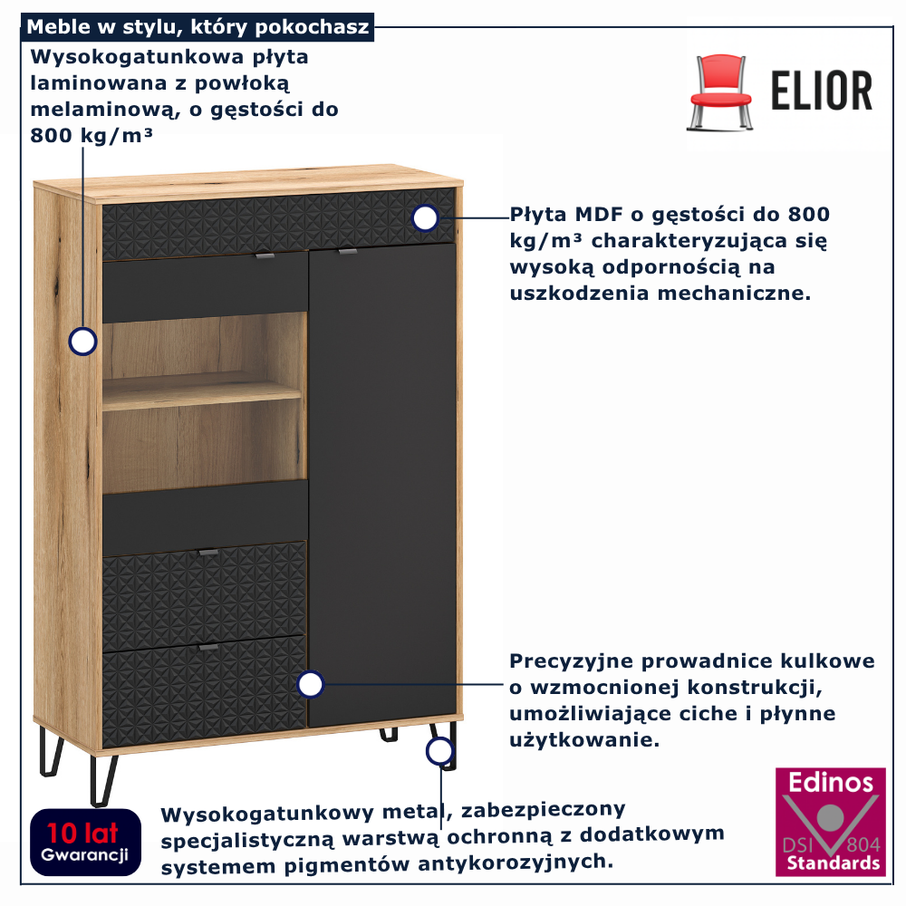 Niska witryna szklana do jadalni dąb evok + czarny Eccio 13X