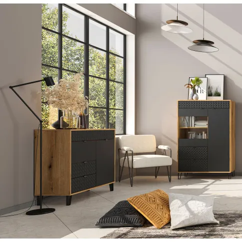 Salon z wykorzystaniem niskiej witryny z szufladami Eccio 13X