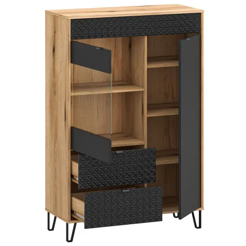 Wnętrze komody z witryną dąb evok + czarny Eccio 13X