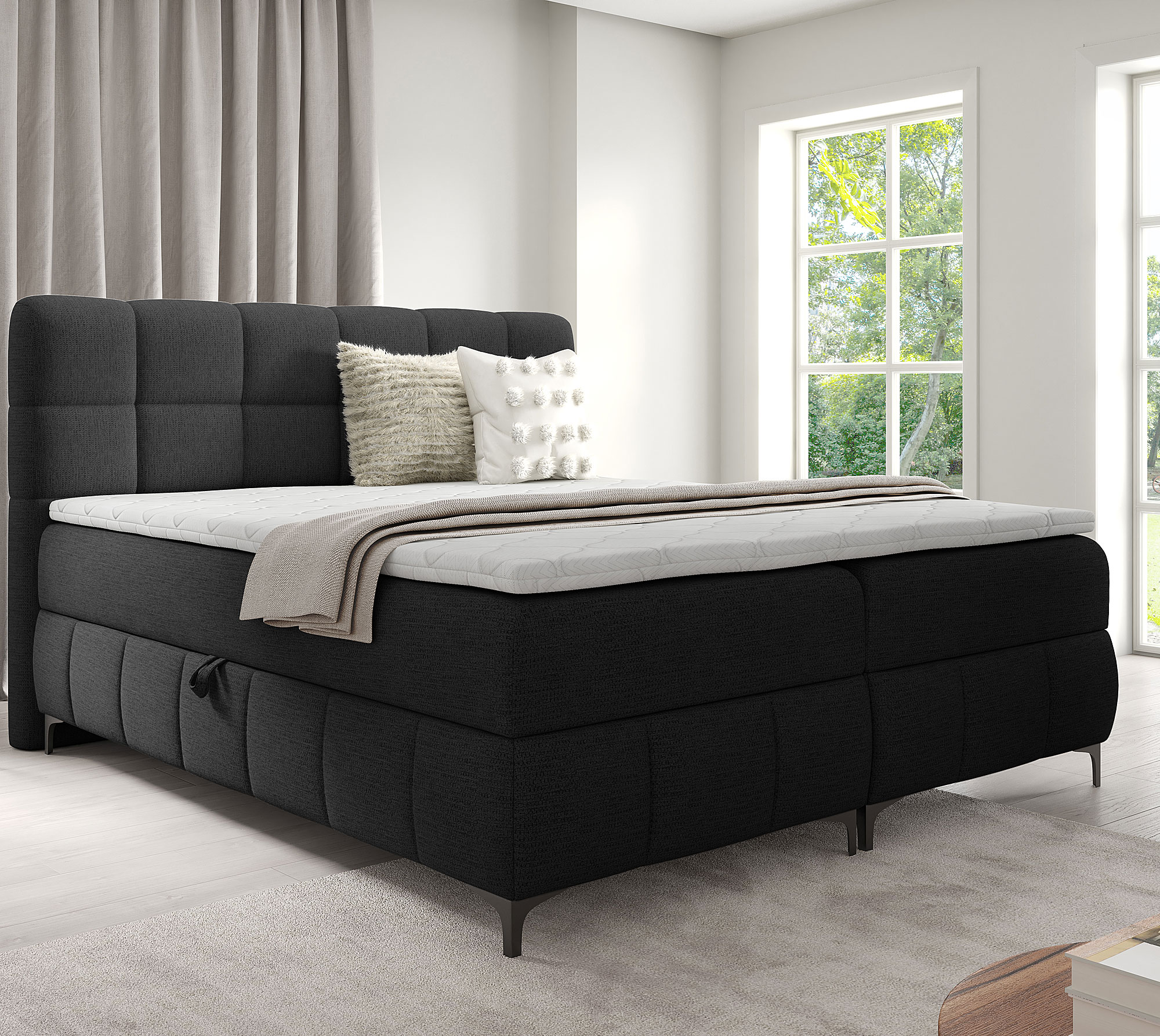 Aranżacja wnętrza z łóżkiem w kolorze czarnym Ravesso