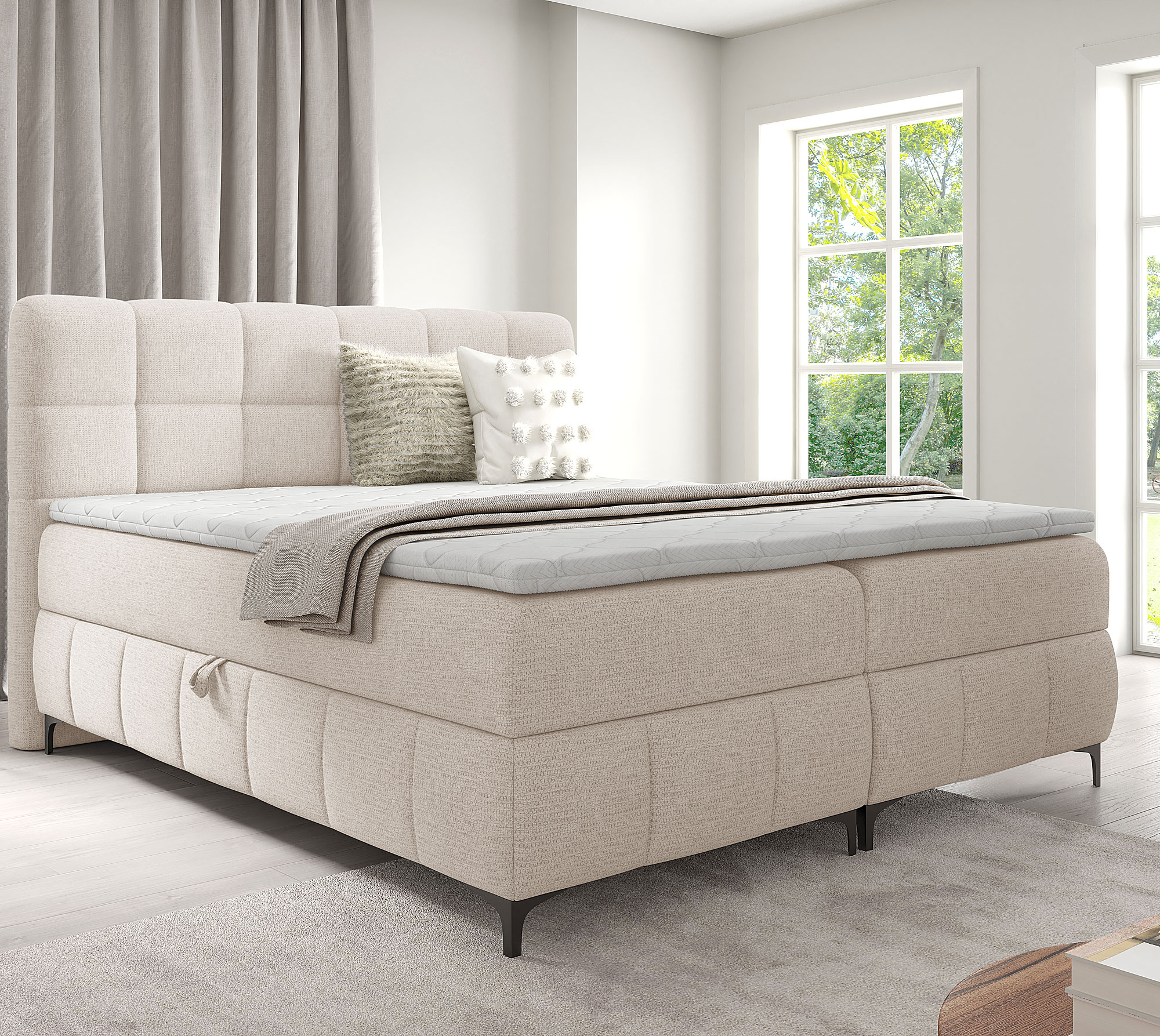 Aranżacja wnętrza z łóżkiem w kolorze kremowym Ravesso