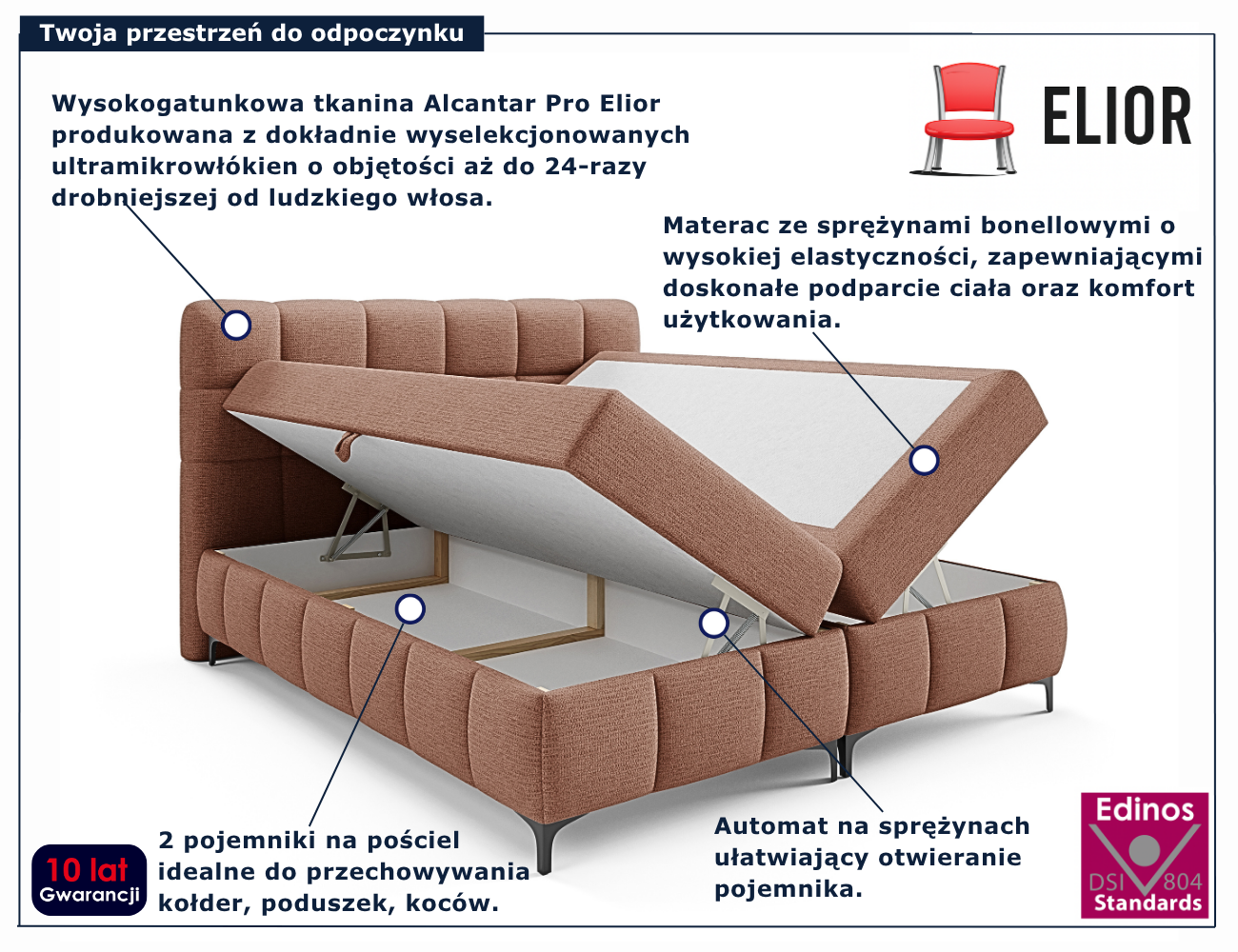 Pomarańczowe tapicerowane łóżko kontynentalne Ravesso