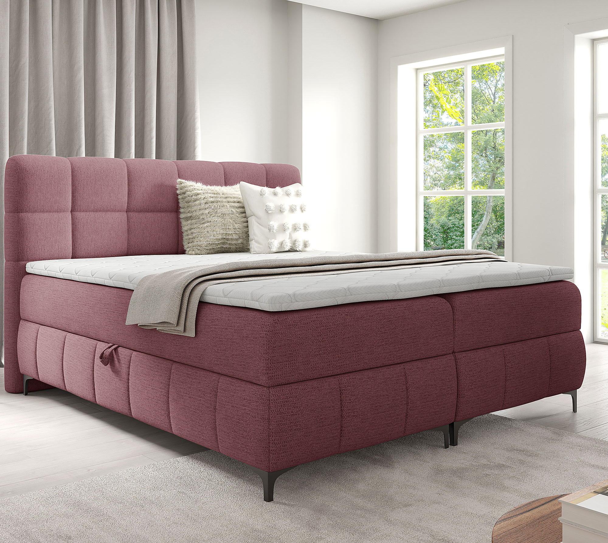 Aranżacja wnętrza z łóżkiem w kolorze różowym Ravesso