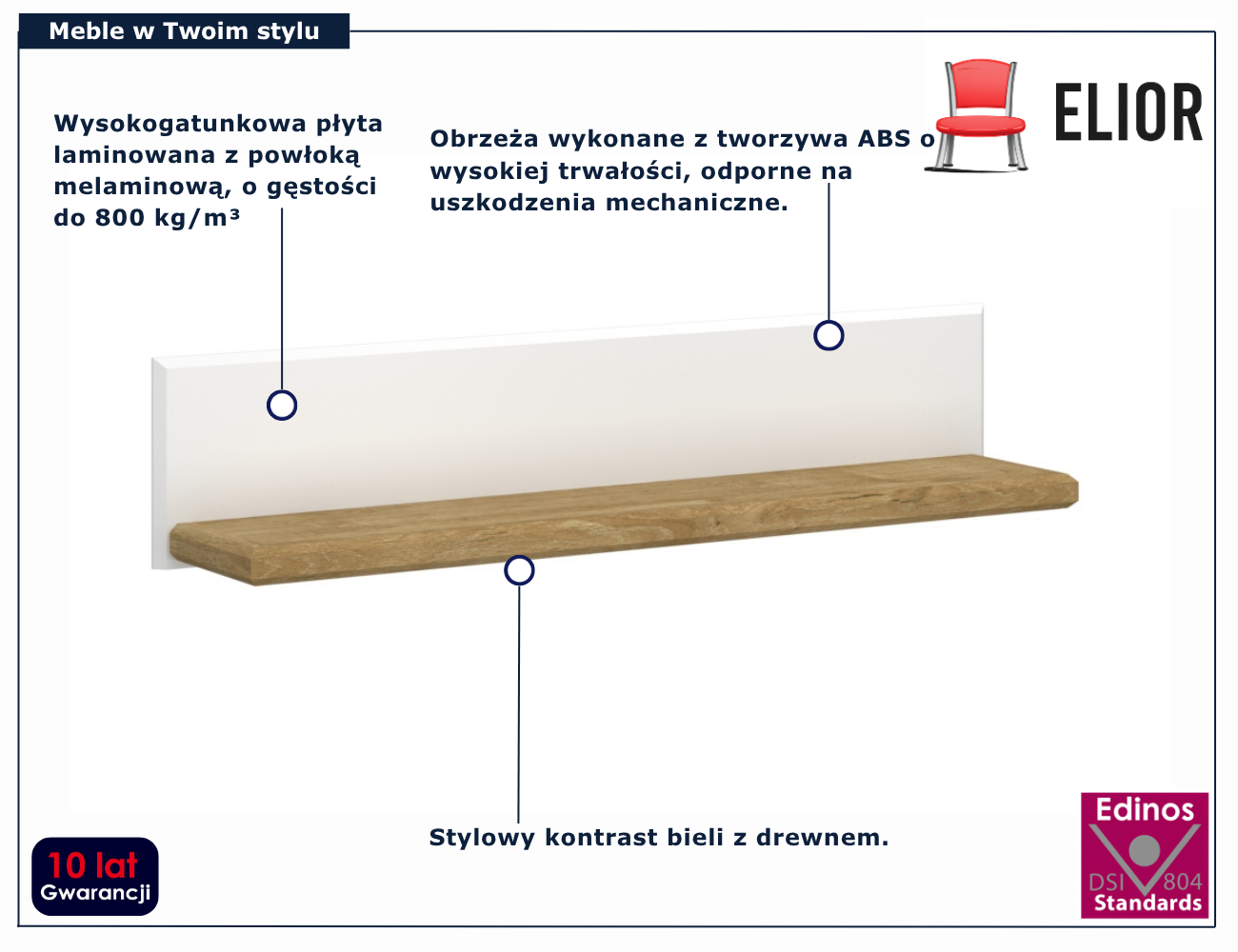 Klasyczna półka wisząca Epium 6X biały + dąb harbor