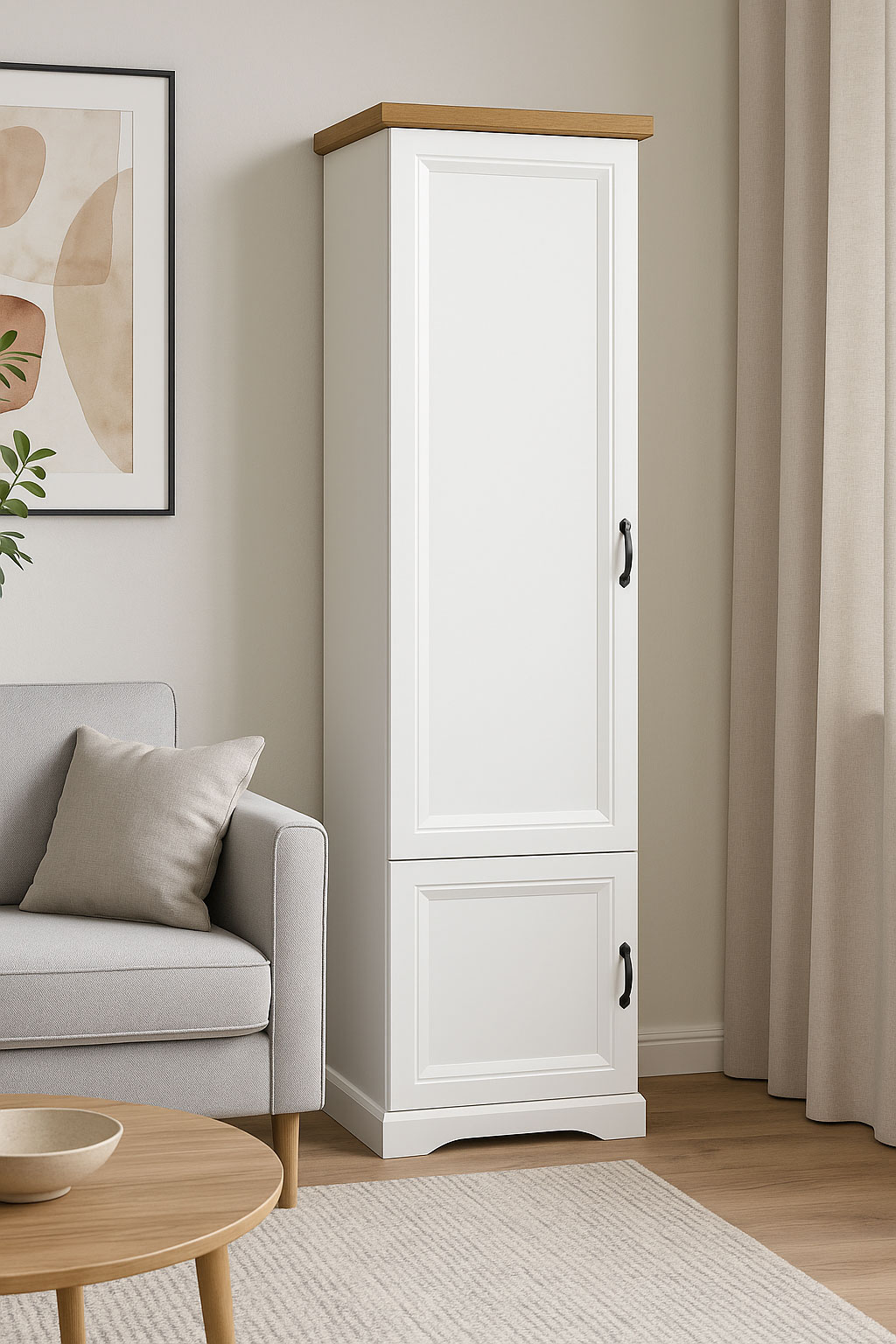 Przykładowa aranżacja z regałem Epium 7X biały + dąb harbor