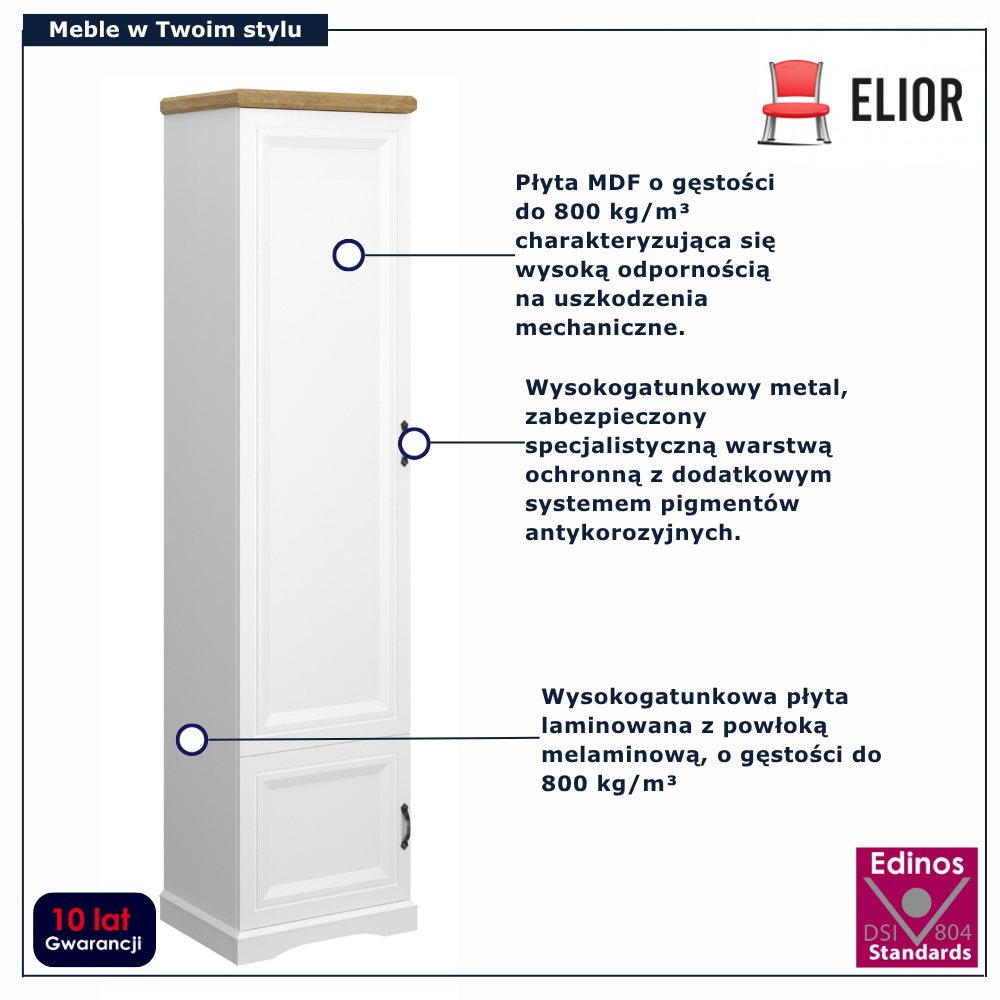 Zamykany dwudrzwiowy regał słupek z półkami Epium 7X biały + dąb harbor