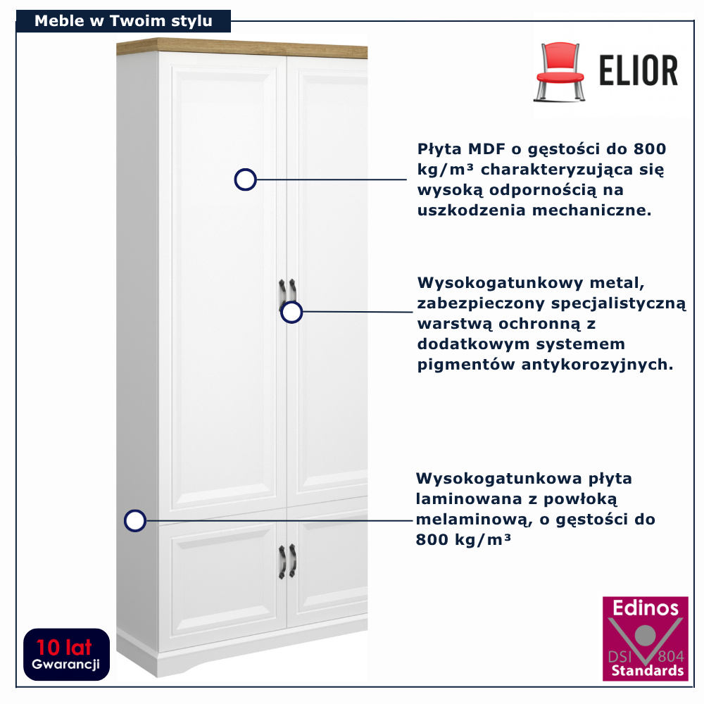 Skandynawska szafa z drążkiem do sypialni Epium 8X biały + dąb harbor