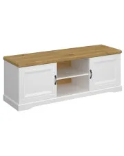 Klasyczna szafka RTV do salonu biały + dąb harbor - Epium 9X w sklepie Edinos.pl