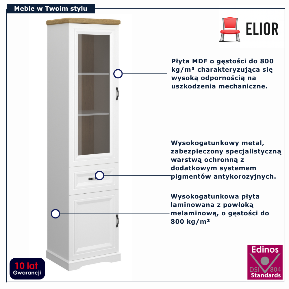 Biała wysoka witryna szklana Epium 10X biały + dąb harbor