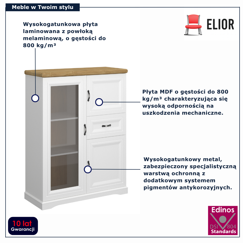 Biała niska witryna szklana Epium 11X biały + dąb harbor