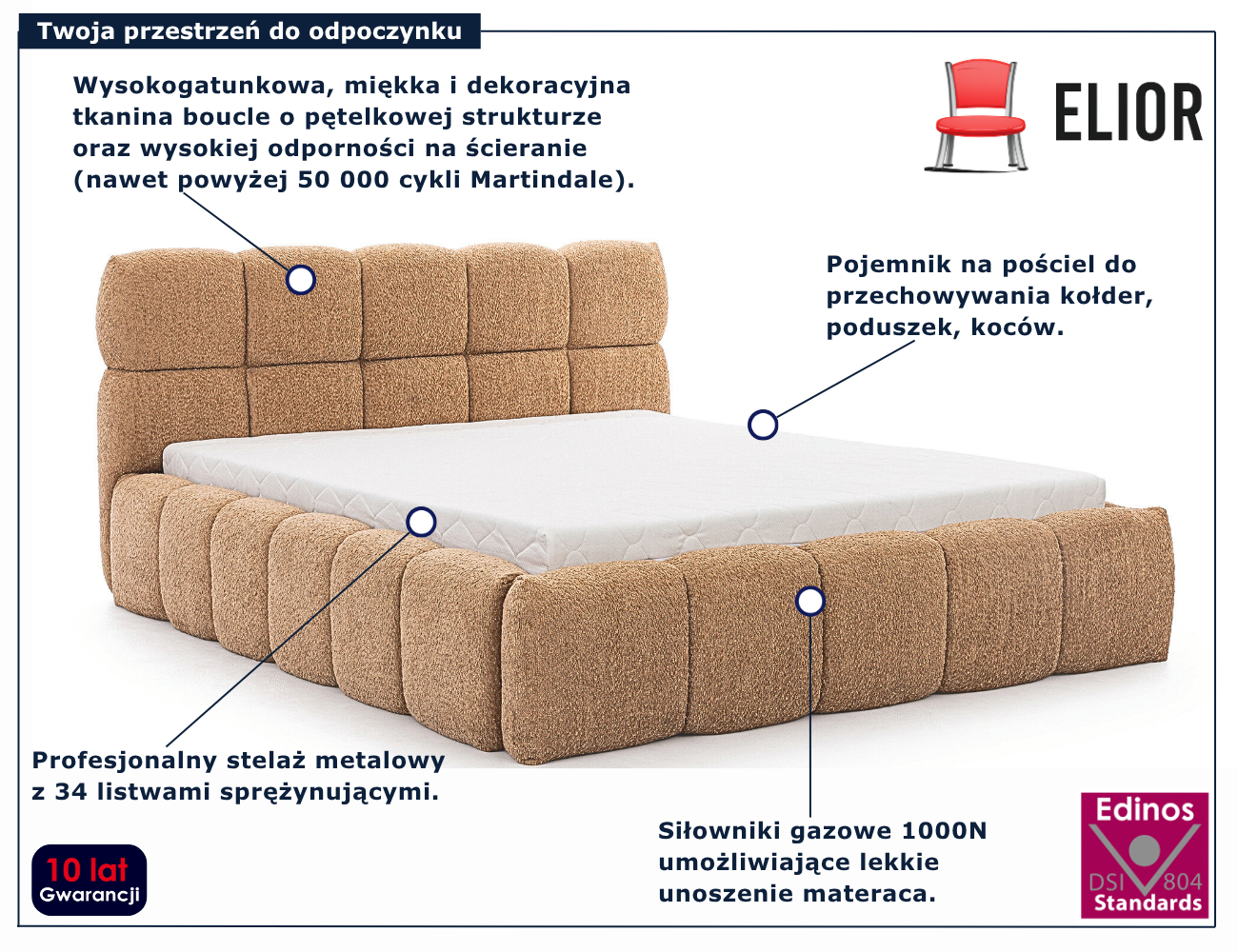 Pomarańczowe tapicerowane łóżko chmurka Mellario