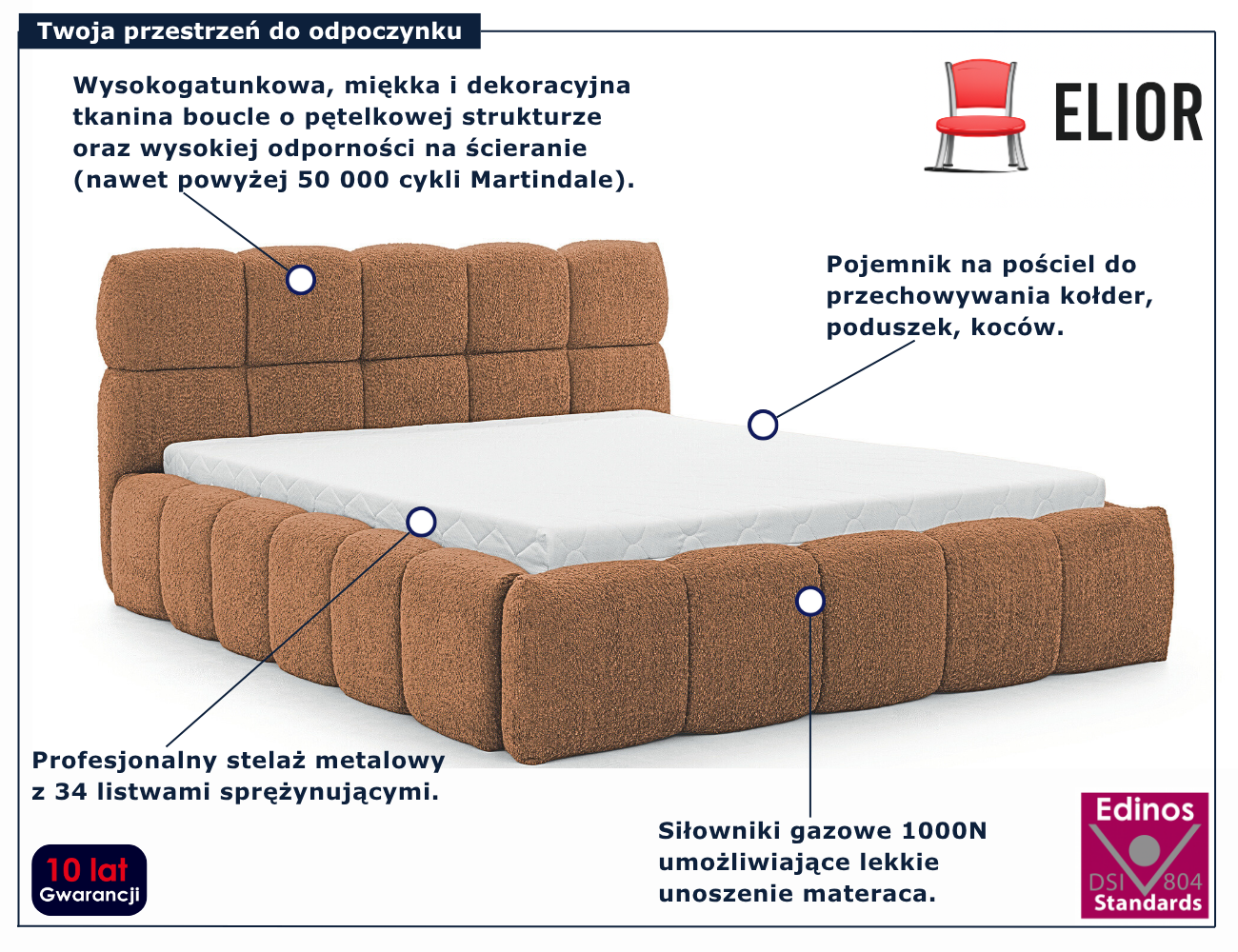 Rude tapicerowane łóżko chmurka Mellario