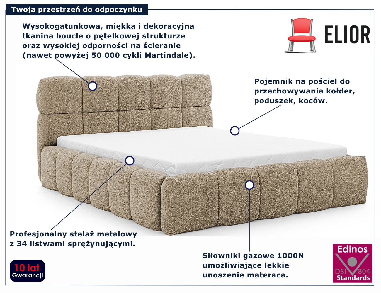 Szaro-beżowe tapicerowane łóżko chmurka Mellario