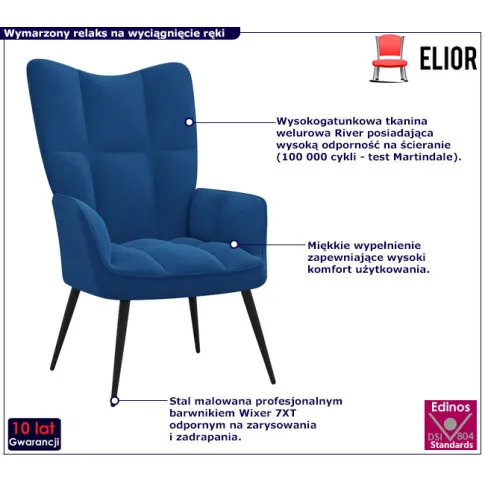 Fotografia Niebieski pikowany fotel wypoczynkowy - Verria z kategorii Fotele wypoczynkowe