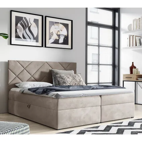 Wizualizacja wnętrza z bezowym łóżkiem Ressari