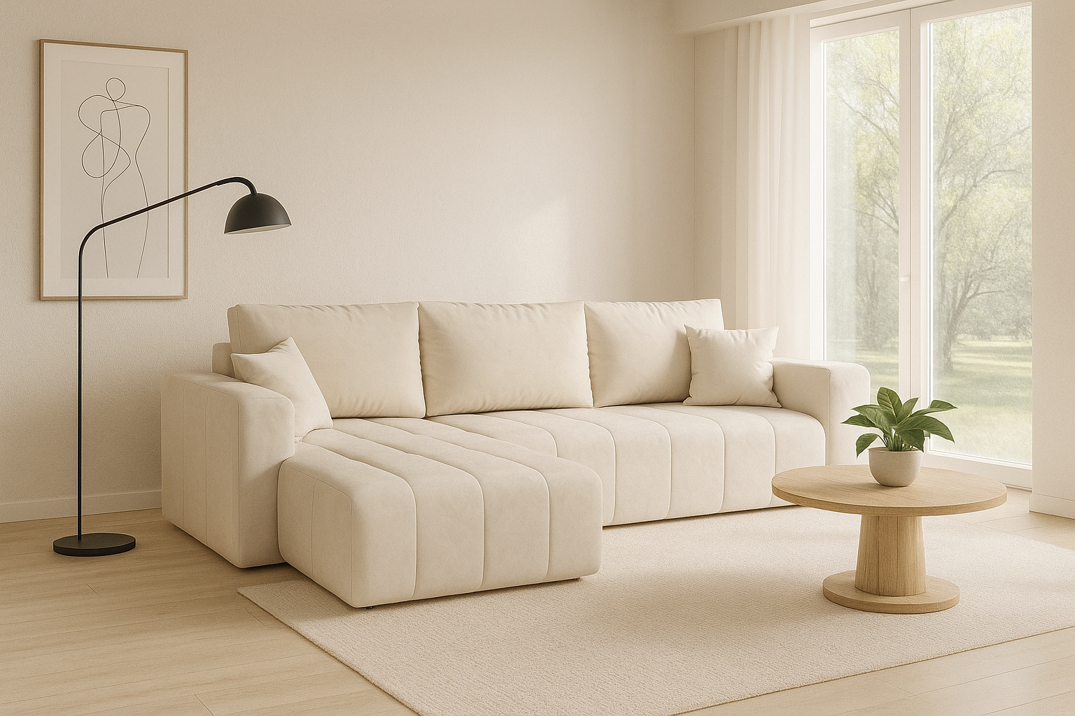 Aranżacja wnętrza z sofą w kolorze beżowym Ressani