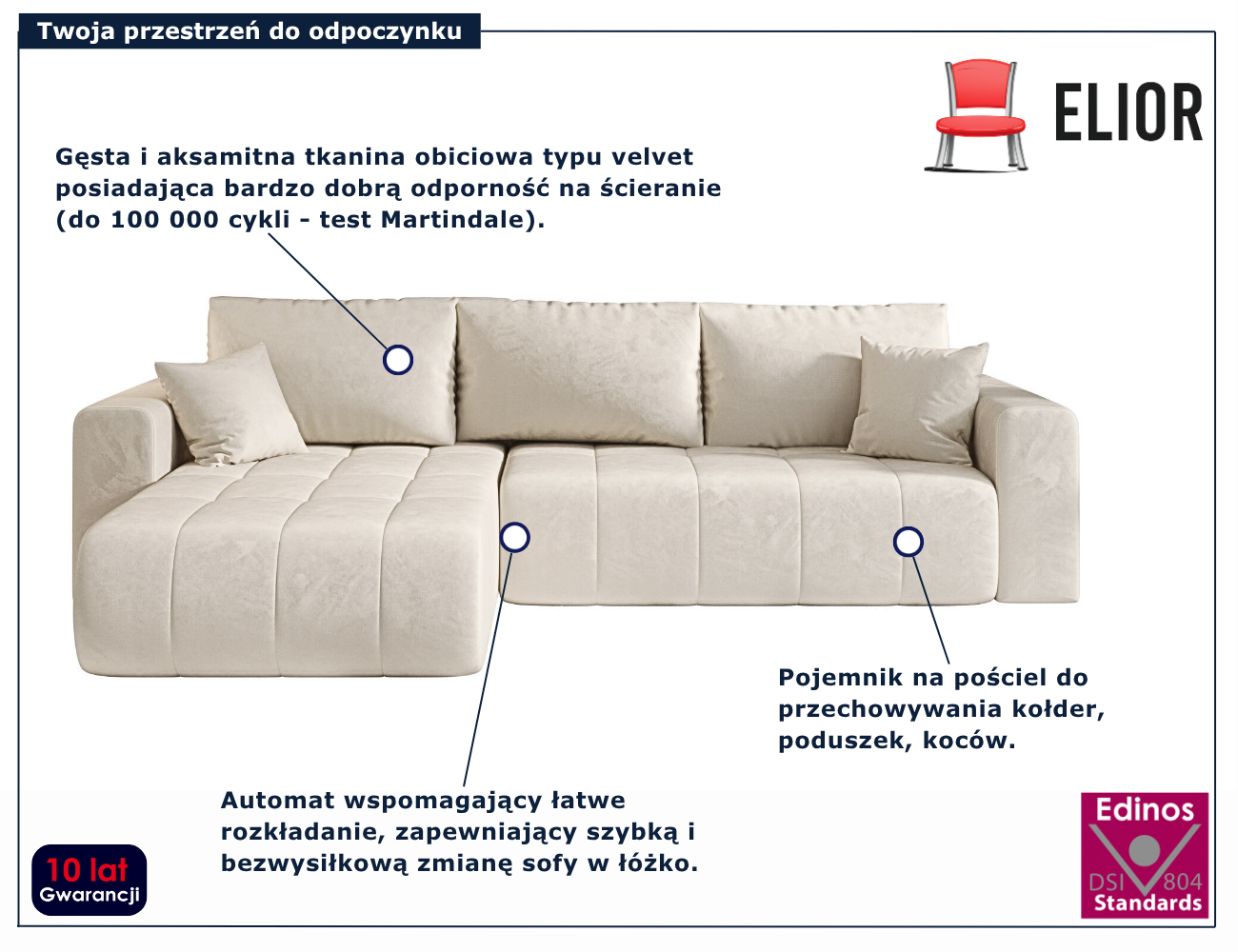 Beżowy narożnik nowoczesny Ressani