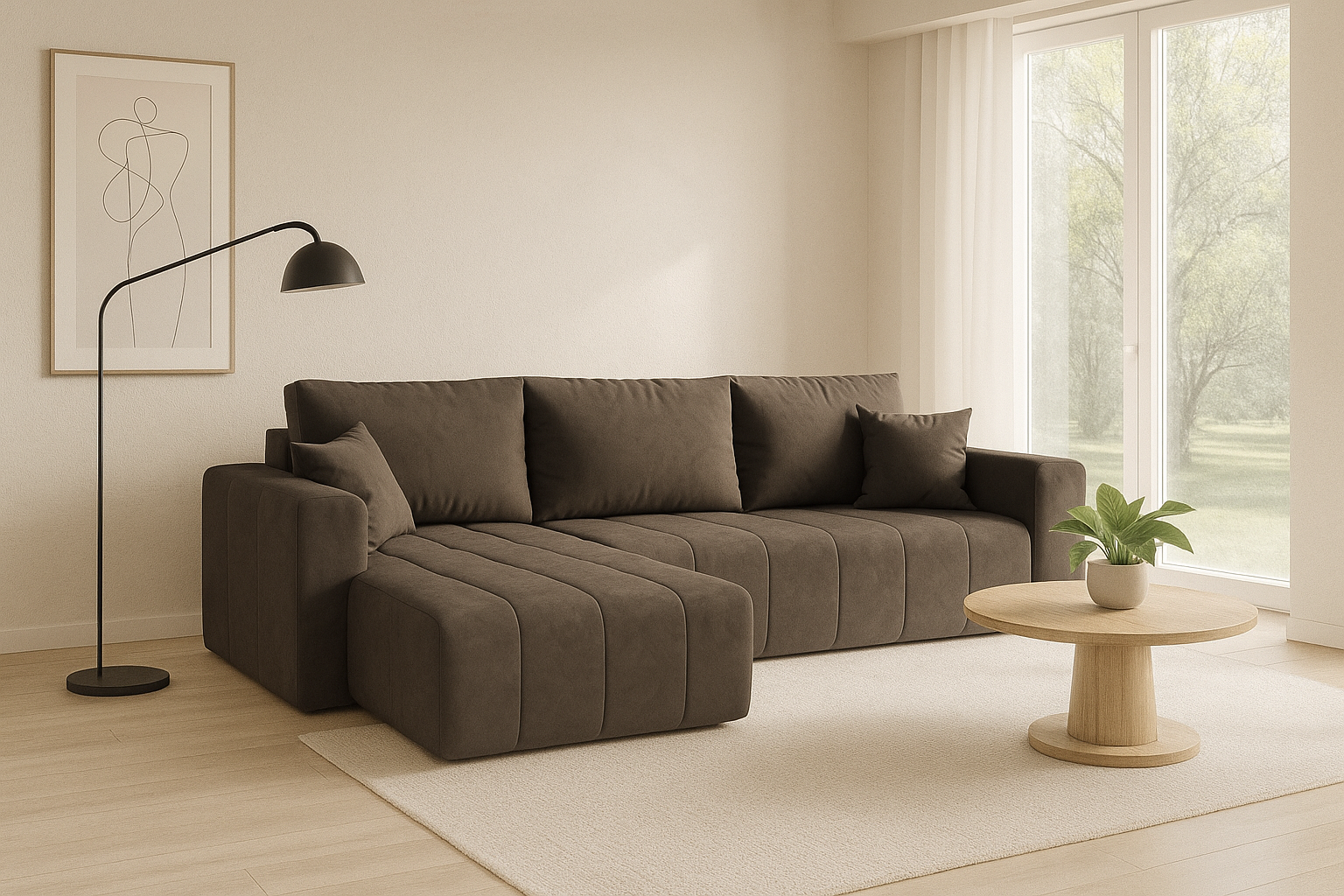 Aranżacja wnętrza z sofą w kolorze brązowym Ressani