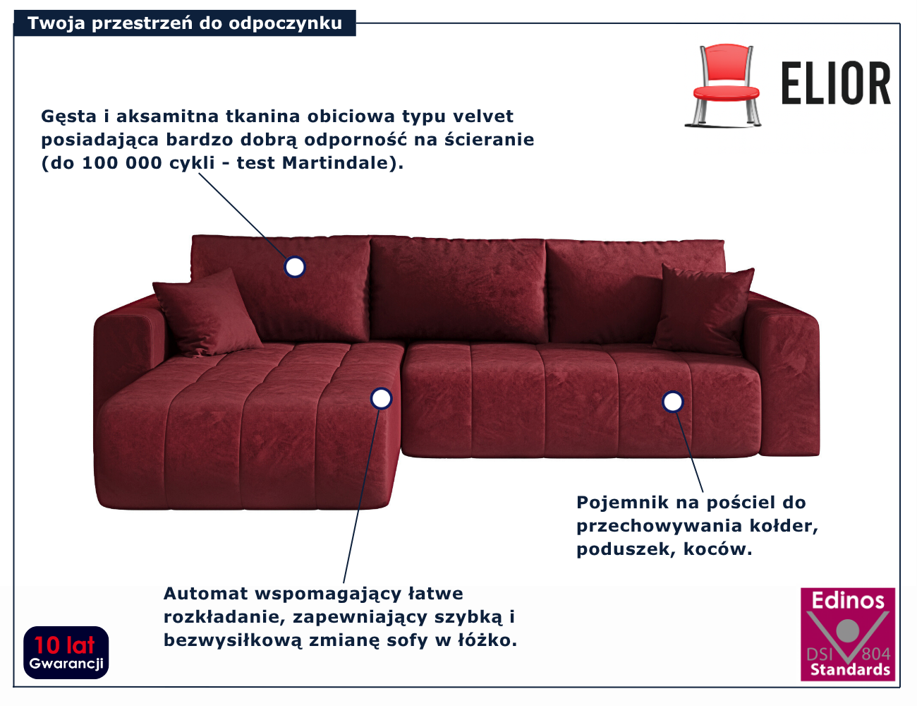 Czerwony narożnik nowoczesny Ressani