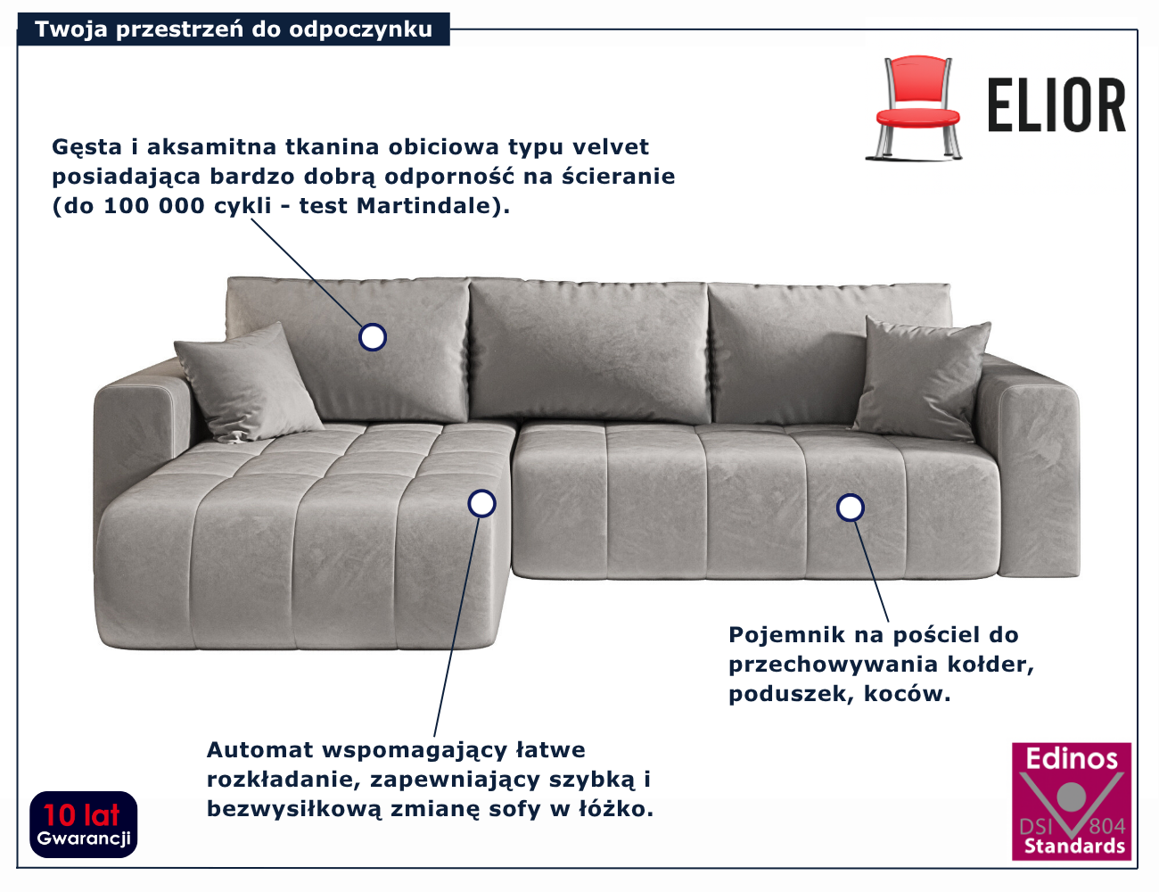 Jasnoszary narożnik nowoczesny Ressani