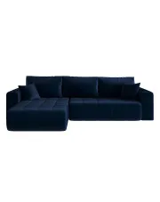 Granatowy welurowy narożnik w kształcie L - Ressani w sklepie Edinos.pl